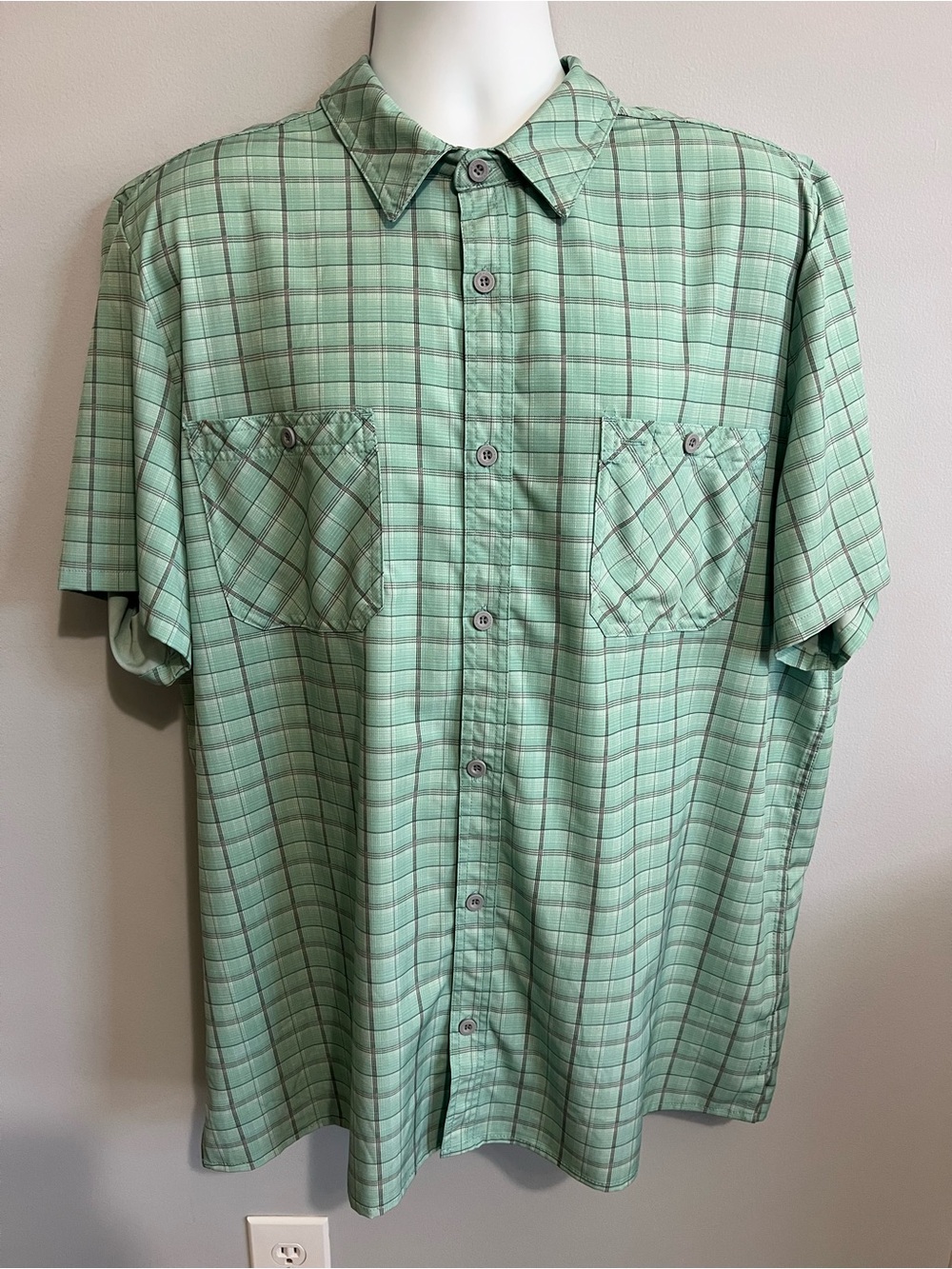 Zeroxposur Men's XXL Lightweight Green Plaid Button Down Short Sleeve Shirt